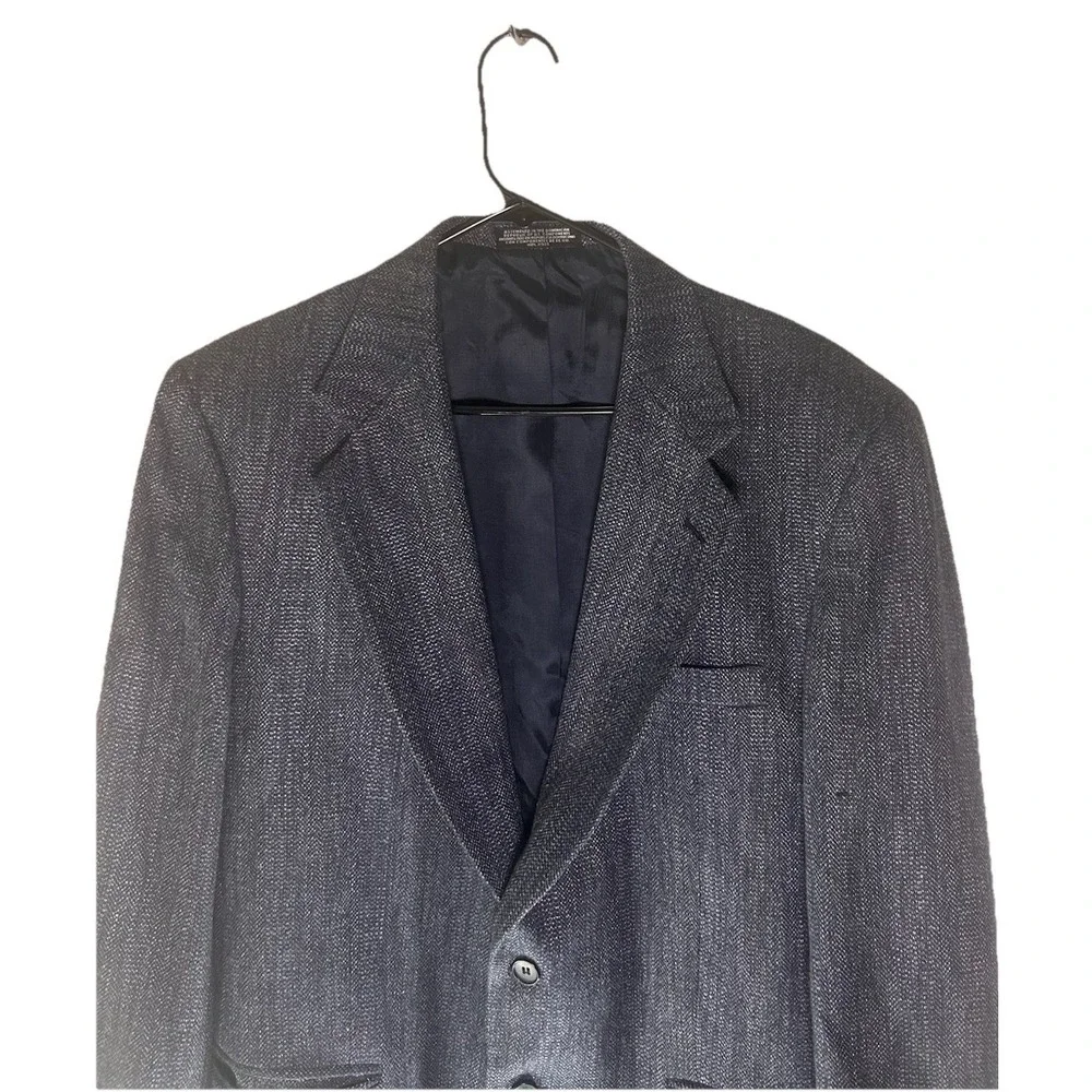 Towncraft‎ Mens Blazer Sport Coat Suit Jacket 41R Blue Grey Wool Silk Blend Vtg